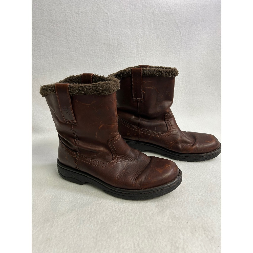 Western Equestrian Ariat Womens 8.5B Brown Leather Faux Fur Trim Boots 20922
